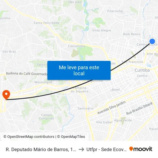 R. Deputado Mário de Barros, 1100 to Utfpr - Sede Ecoville map