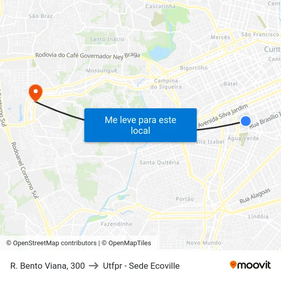 R. Bento Viana, 300 to Utfpr - Sede Ecoville map