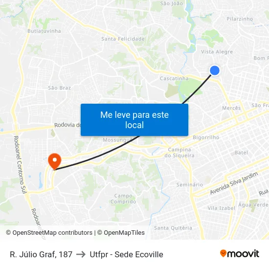 R. Júlio Graf, 187 to Utfpr - Sede Ecoville map