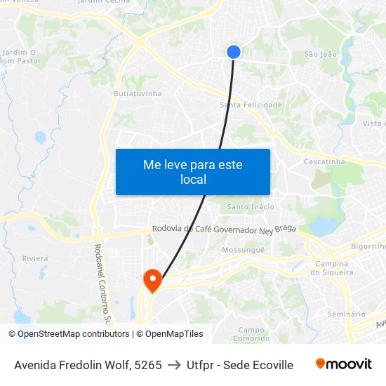 Avenida Fredolin Wolf, 5265 to Utfpr - Sede Ecoville map