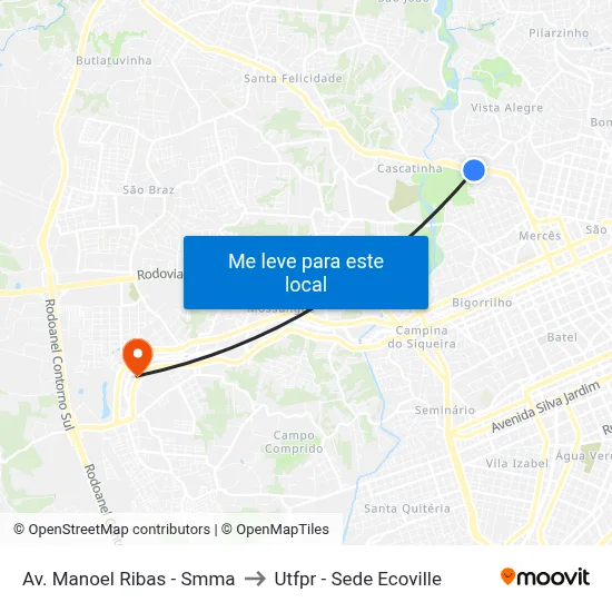 Av. Manoel Ribas - Smma to Utfpr - Sede Ecoville map
