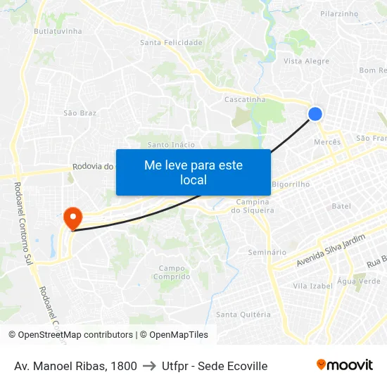 Av. Manoel Ribas, 1800 to Utfpr - Sede Ecoville map