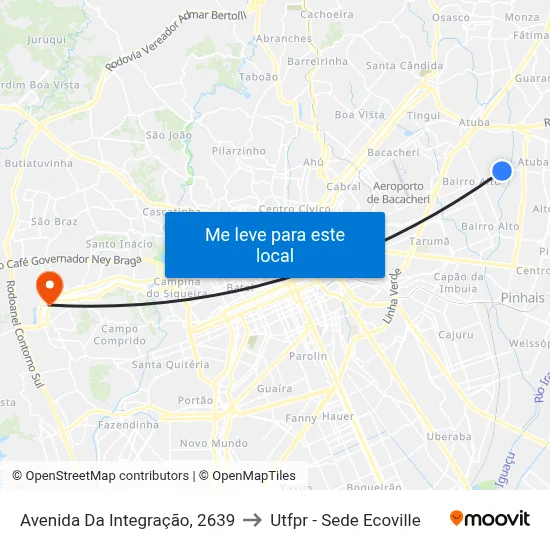 Avenida Da Integração, 2639 to Utfpr - Sede Ecoville map