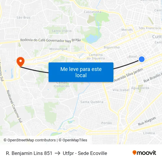 R. Benjamin Lins 851 to Utfpr - Sede Ecoville map