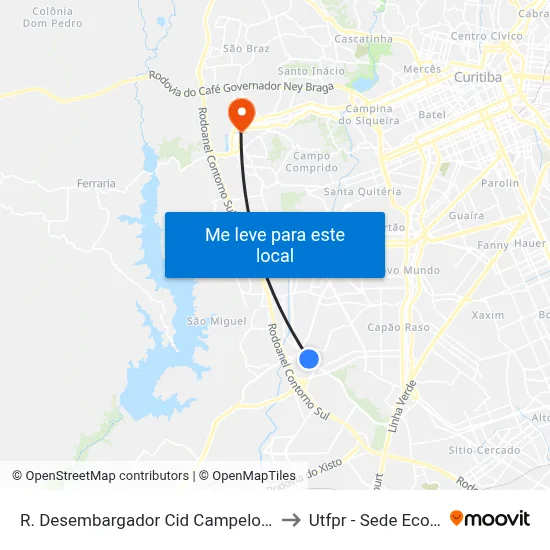 R. Desembargador Cid Campelo, 3690 to Utfpr - Sede Ecoville map
