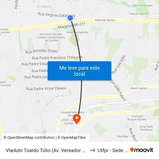 Viaduto Toaldo Túlio (Av. Vereador Toaldo Túlio, 4730) to Utfpr - Sede Ecoville map