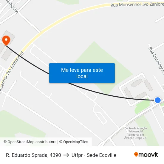 R. Eduardo Sprada, 4390 to Utfpr - Sede Ecoville map