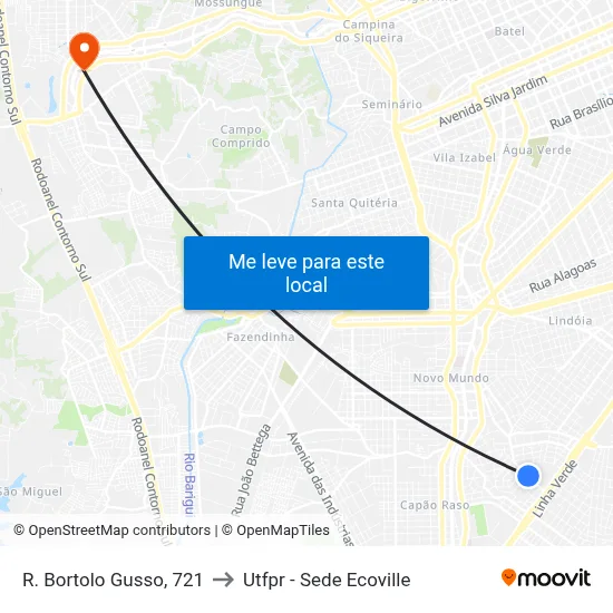 R. Bortolo Gusso, 721 to Utfpr - Sede Ecoville map