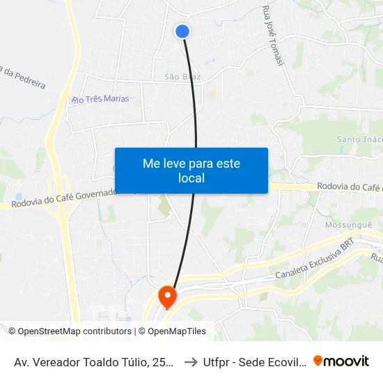 Av. Vereador Toaldo Túlio, 2500 to Utfpr - Sede Ecoville map