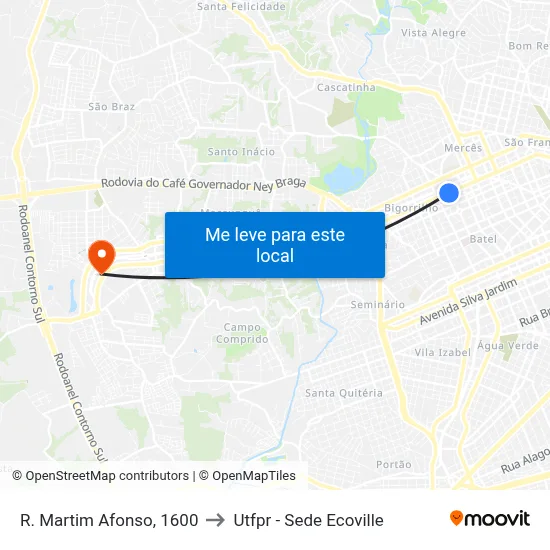 R. Martim Afonso, 1600 to Utfpr - Sede Ecoville map