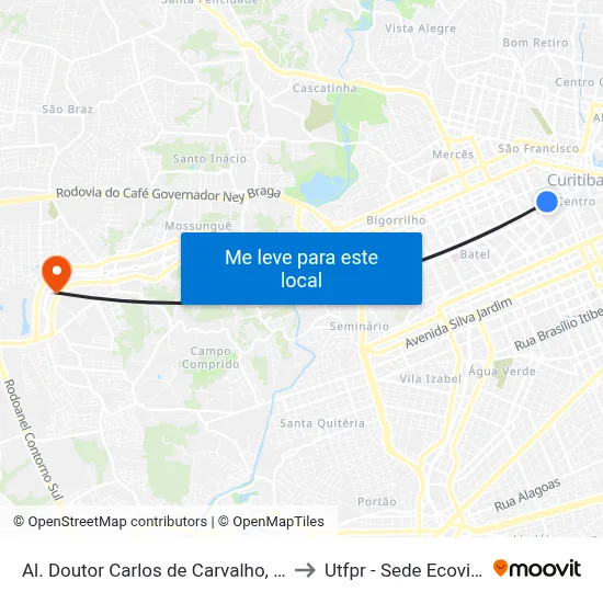 Al. Doutor Carlos de Carvalho, 54 to Utfpr - Sede Ecoville map