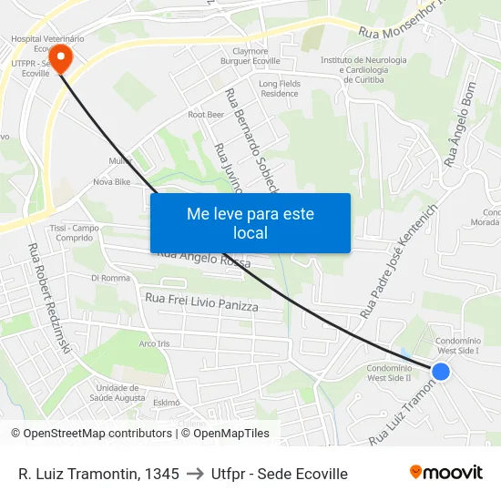 R. Luiz Tramontin, 1345 to Utfpr - Sede Ecoville map