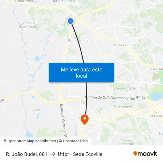 R. João Budel, 881 to Utfpr - Sede Ecoville map