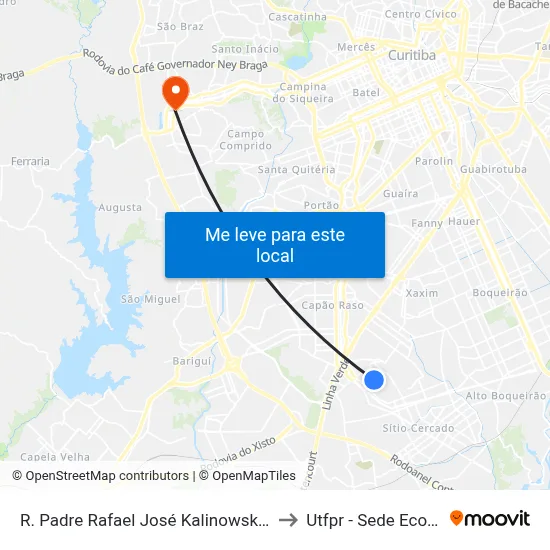 R. Padre Rafael José Kalinowski, 617 to Utfpr - Sede Ecoville map