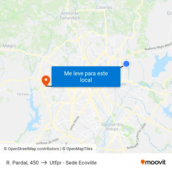 R. Pardal, 450 to Utfpr - Sede Ecoville map