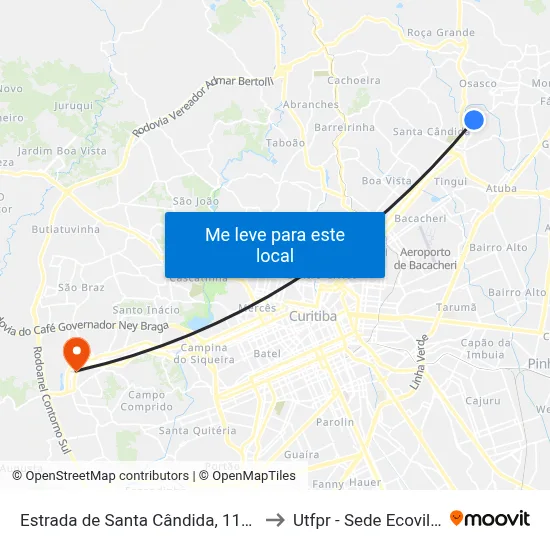 Estrada de Santa Cândida, 1127 to Utfpr - Sede Ecoville map