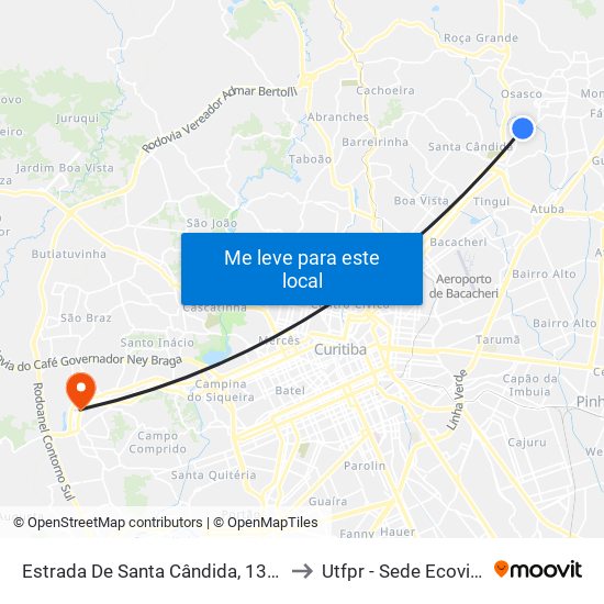 Estrada De Santa Cândida, 1343 to Utfpr - Sede Ecoville map