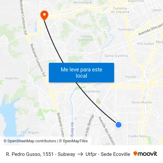 R. Pedro Gusso, 1551 - Subway to Utfpr - Sede Ecoville map