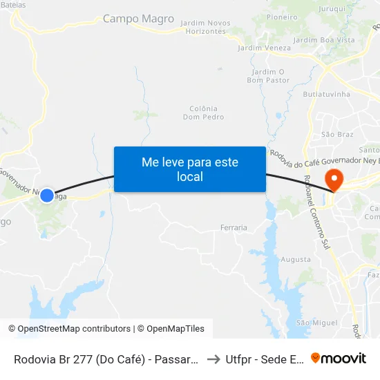 Rodovia Br 277 (Do Café) - Passarela Rondinha to Utfpr - Sede Ecoville map