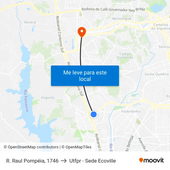 R. Raul Pompéia, 1746 to Utfpr - Sede Ecoville map