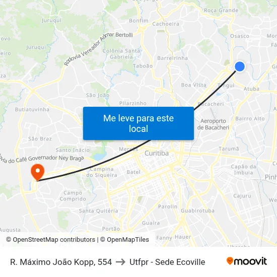 R. Máximo João Kopp, 554 to Utfpr - Sede Ecoville map