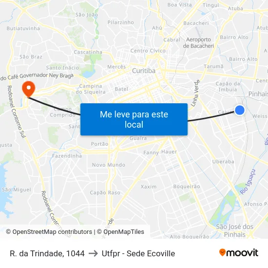 R. da Trindade, 1044 to Utfpr - Sede Ecoville map