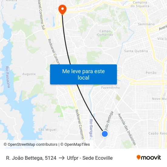 R. João Bettega, 5124 to Utfpr - Sede Ecoville map