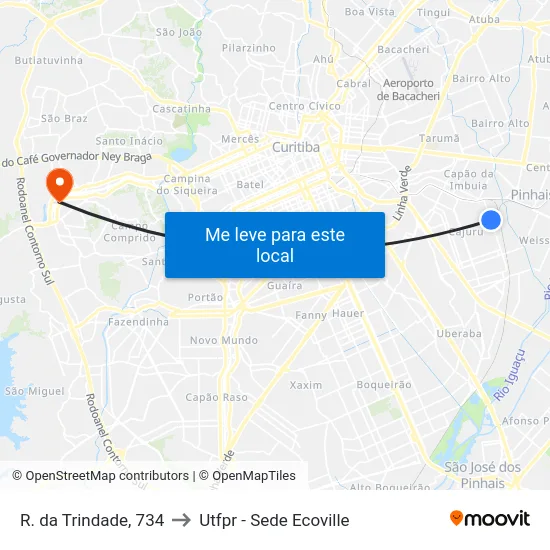R. da Trindade, 734 to Utfpr - Sede Ecoville map