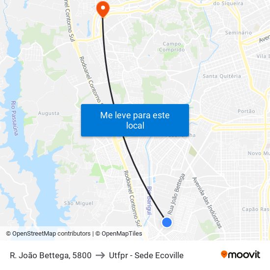 R. João Bettega, 5800 to Utfpr - Sede Ecoville map