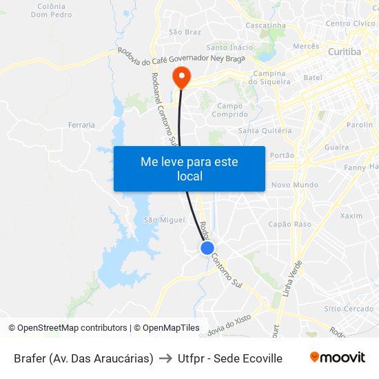 Brafer (Av. Das Araucárias) to Utfpr - Sede Ecoville map