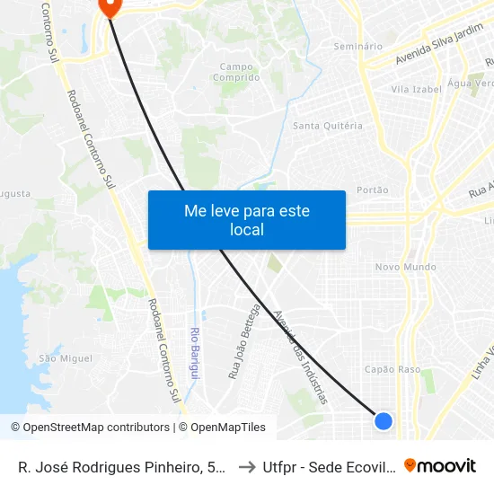R. José Rodrigues Pinheiro, 525 to Utfpr - Sede Ecoville map