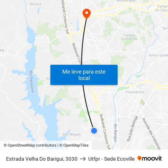 Estrada Velha Do Barigui, 3030 to Utfpr - Sede Ecoville map