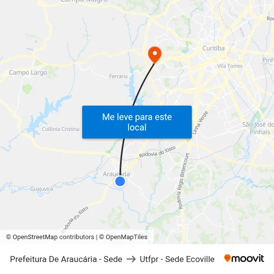 Prefeitura De Araucária - Sede to Utfpr - Sede Ecoville map