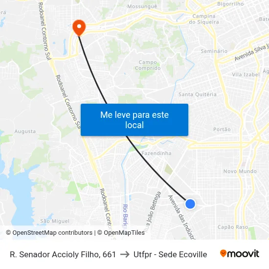 R. Senador Accioly Filho, 661 to Utfpr - Sede Ecoville map