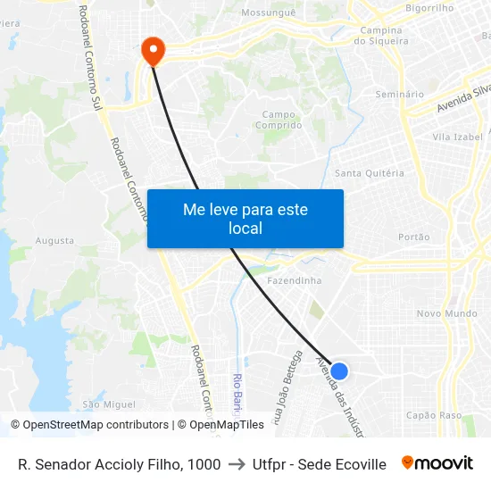R. Senador Accioly Filho, 1000 to Utfpr - Sede Ecoville map