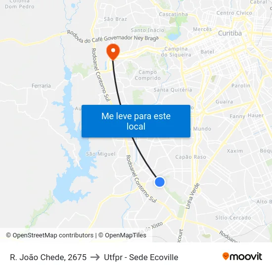 R. João Chede, 2675 to Utfpr - Sede Ecoville map