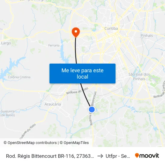 Rod. Régis Bittencourt BR-116, 27363 (Copel Subestação Umbará) to Utfpr - Sede Ecoville map
