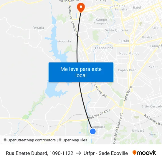 Rua Enette Dubard, 1090-1122 to Utfpr - Sede Ecoville map
