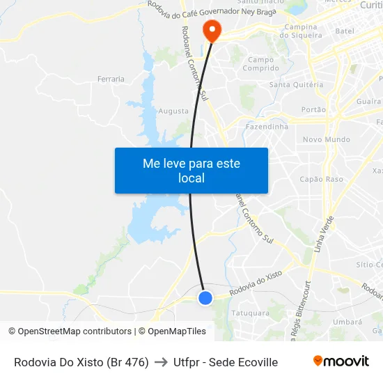 Rodovia Do Xisto (Br 476) to Utfpr - Sede Ecoville map