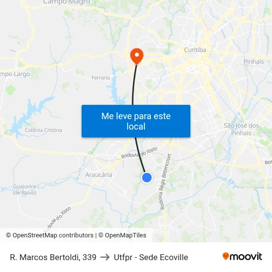 R. Marcos Bertoldi, 339 to Utfpr - Sede Ecoville map