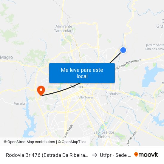 Rodovia Br 476 (Estrada Da Ribeira) - Posto Ipiranga to Utfpr - Sede Ecoville map