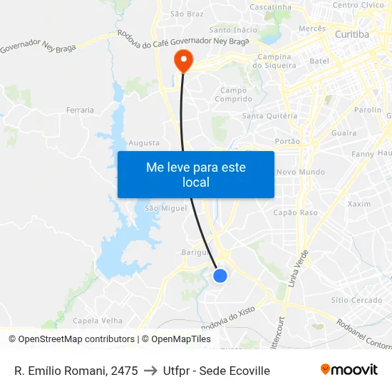 R. Emílio Romani, 2475 to Utfpr - Sede Ecoville map