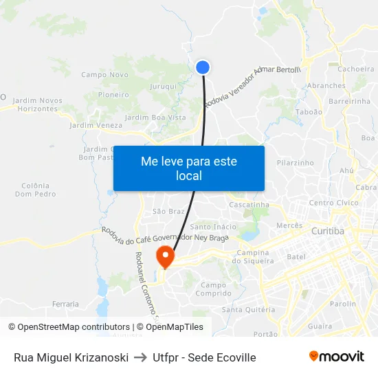 Rua Miguel Krizanoski to Utfpr - Sede Ecoville map