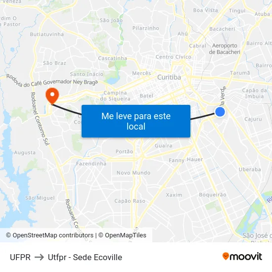 UFPR to Utfpr - Sede Ecoville map