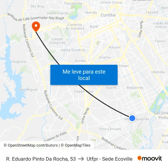 R. Eduardo Pinto Da Rocha, 53 to Utfpr - Sede Ecoville map