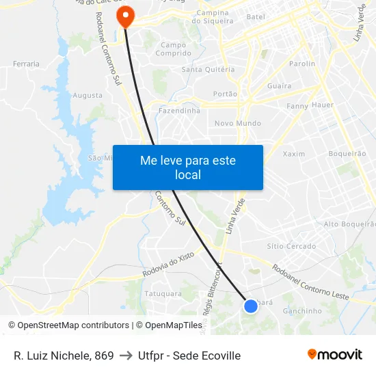 R. Luiz Nichele, 869 to Utfpr - Sede Ecoville map