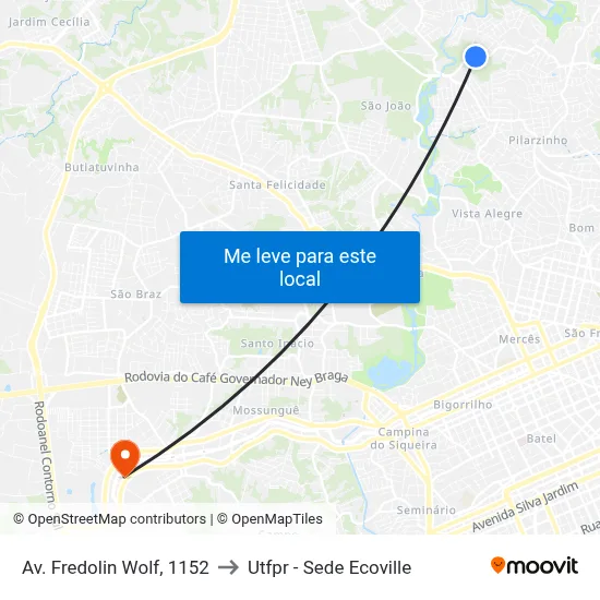 Av. Fredolin Wolf, 1152 to Utfpr - Sede Ecoville map