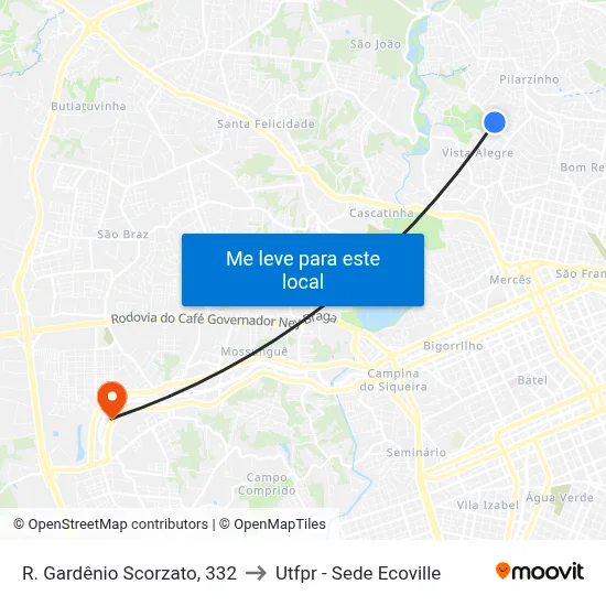 R. Gardênio Scorzato, 332 to Utfpr - Sede Ecoville map