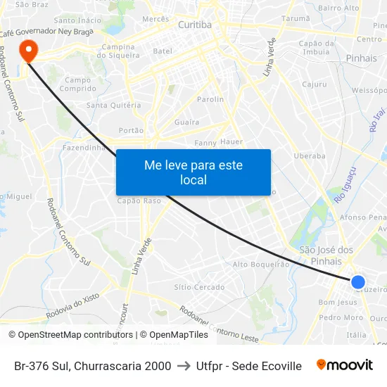 Br-376 Sul, Churrascaria 2000 to Utfpr - Sede Ecoville map