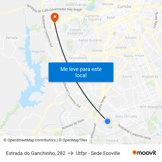 Estrada do Ganchinho, 282 to Utfpr - Sede Ecoville map